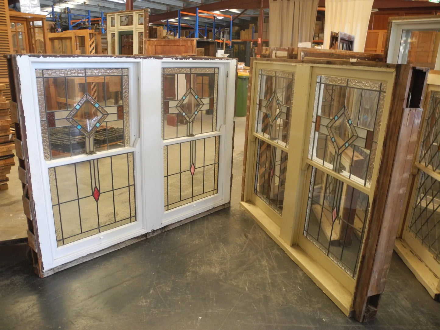 Pair Leadlight Double Double Hung Windows