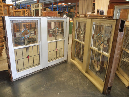 Pair Leadlight Double Double Hung Windows
