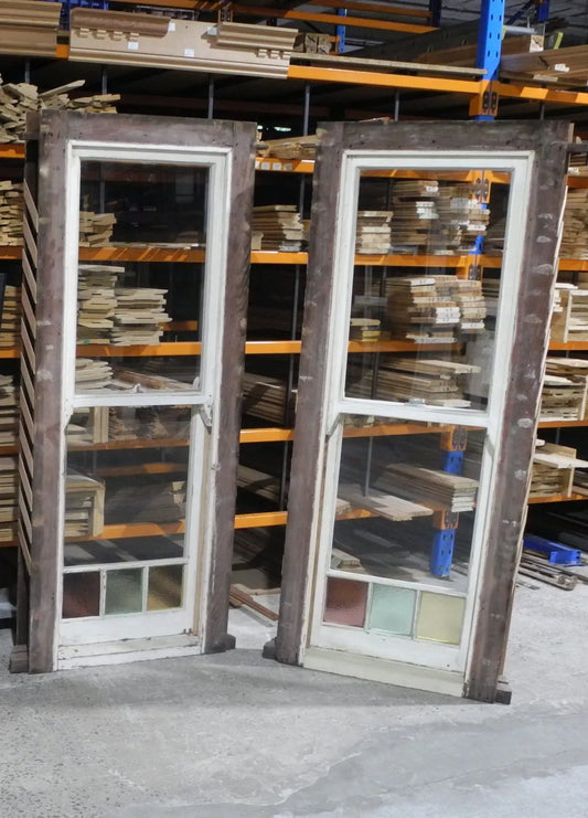 Pair Double Hung Coloured Glass