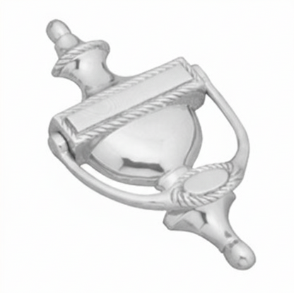 Georgian style drop door knocker with a bright, mirror-like chrome plated finish, adding a classic touch to any front door.