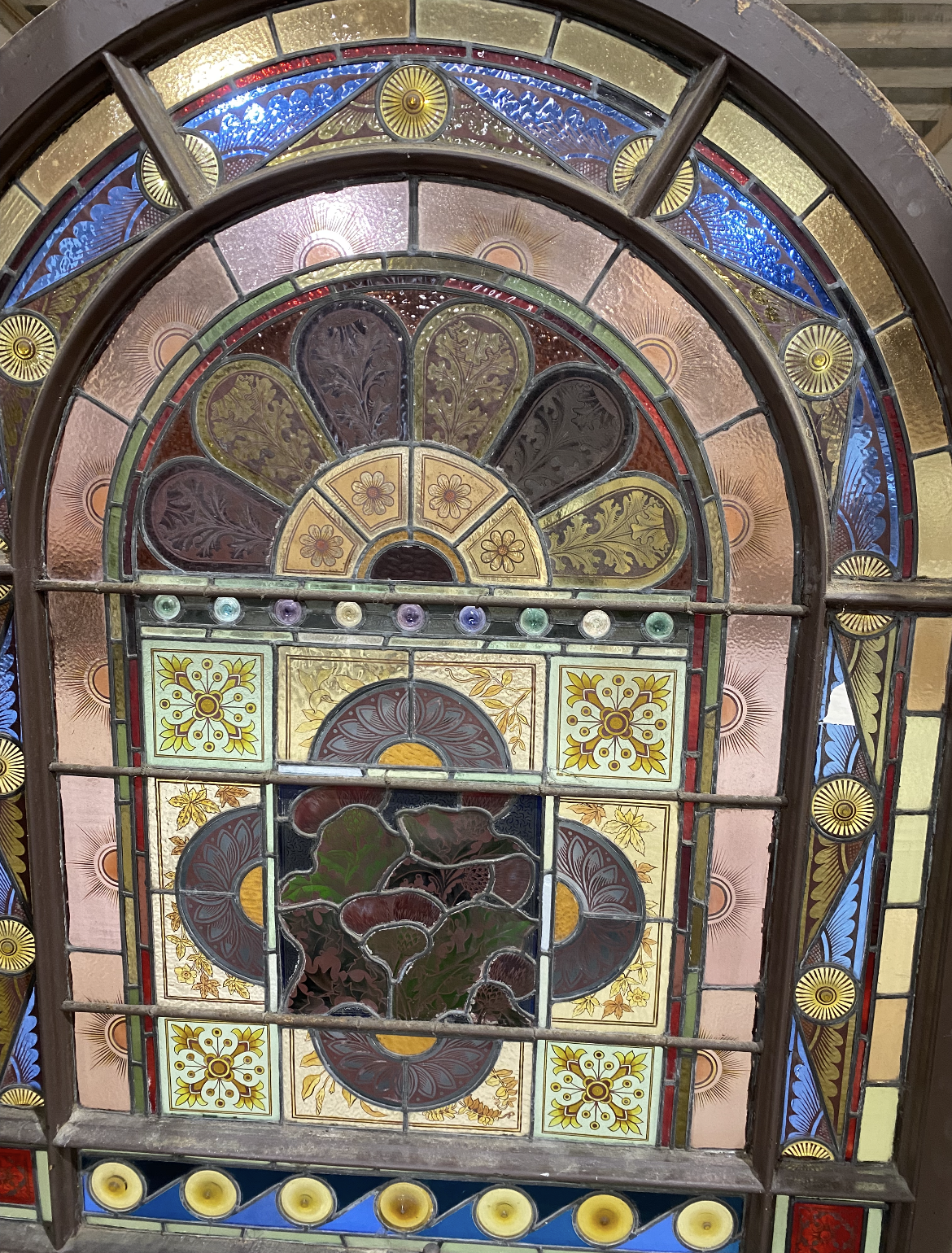 Circa 1880 "Defend the Crown" Staircase Window
