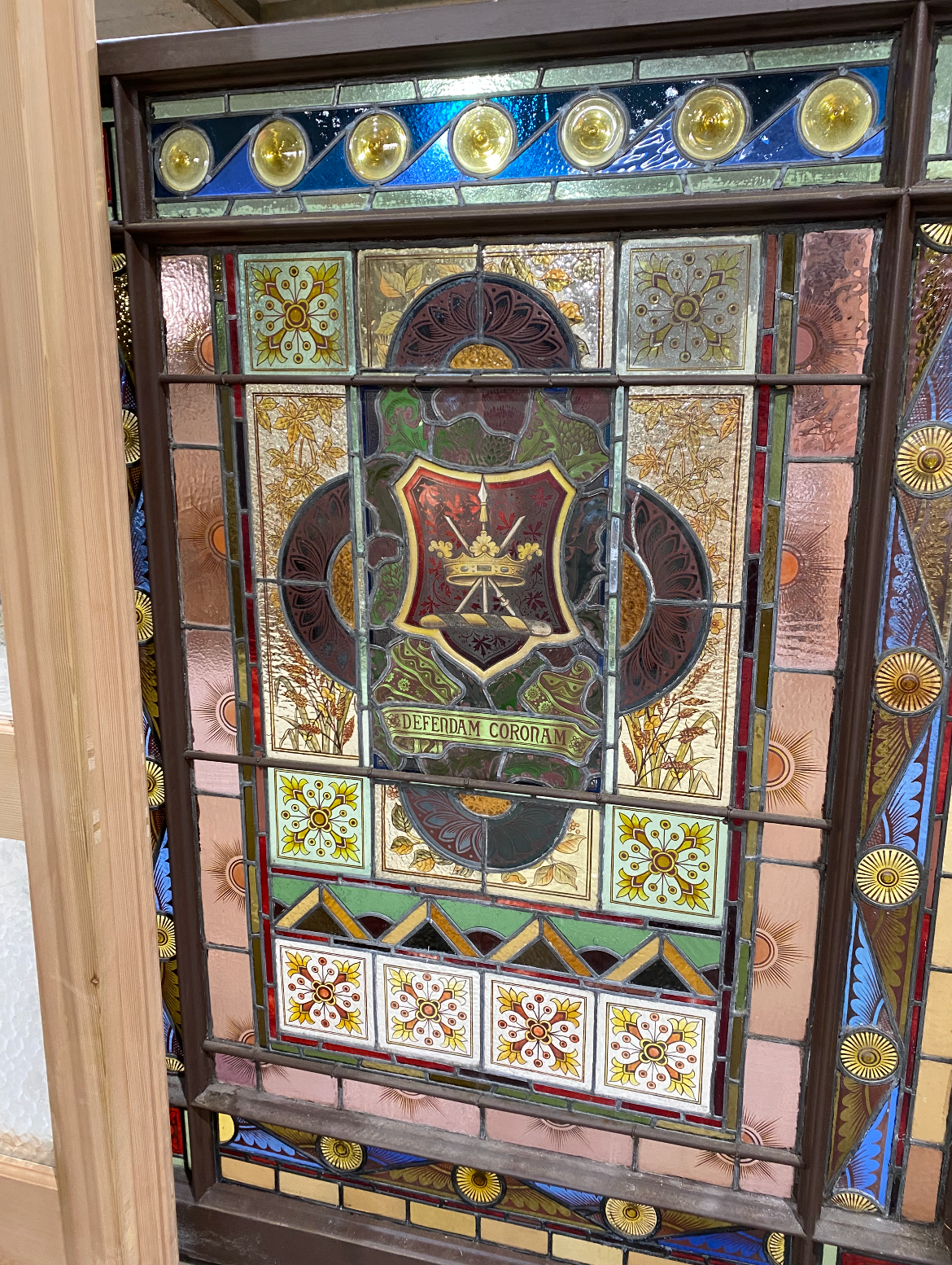 Circa 1880 "Defend the Crown" Staircase Window
