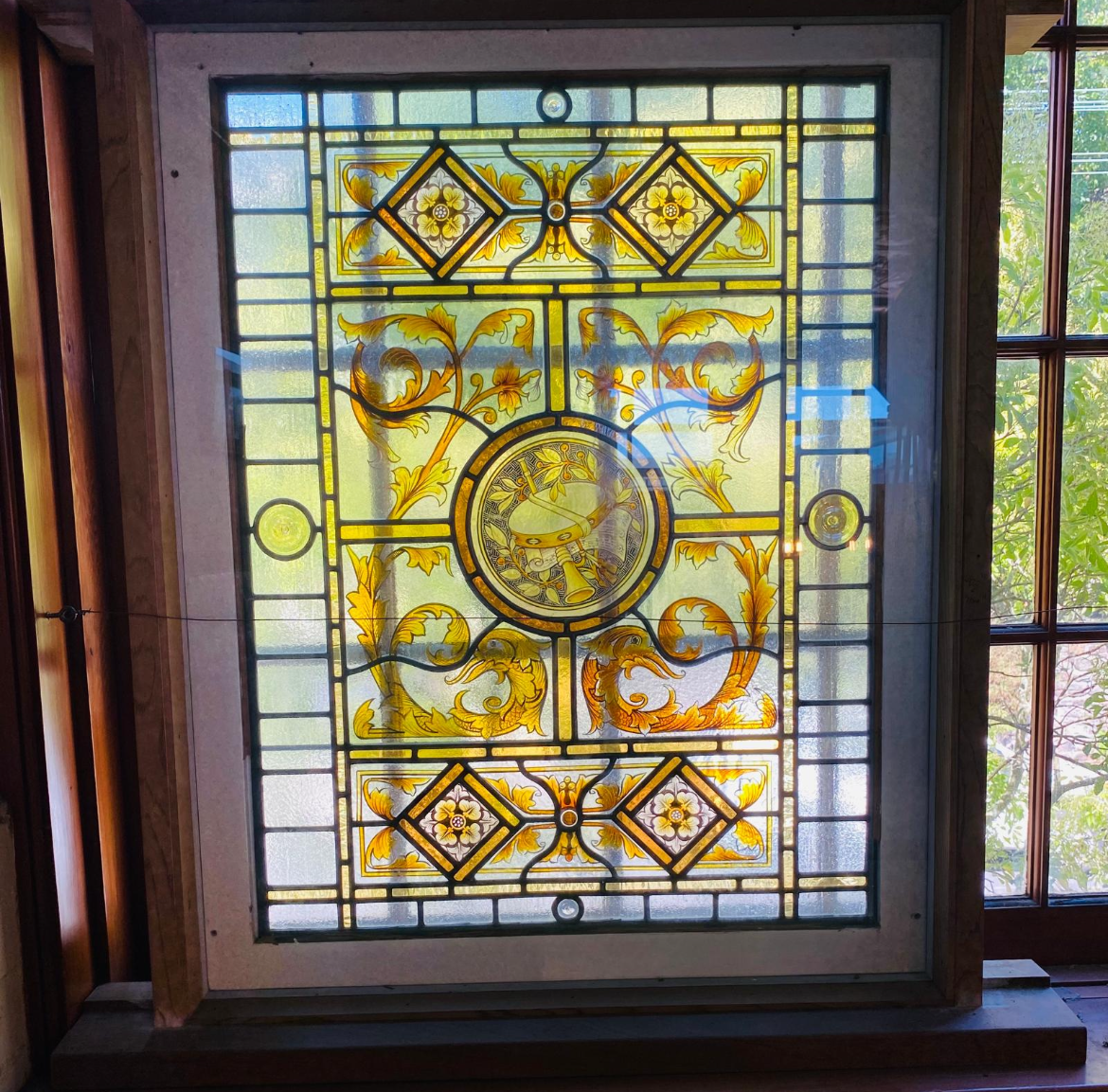 Leadlight Panel in Western Red Cedar Frame behind Laminated Glass