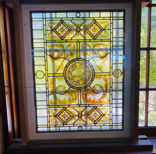 Leadlight Panel in Western Red Cedar Frame behind Laminated Glass