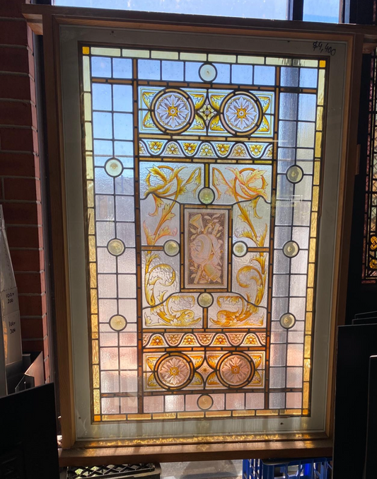 Leadlight Panel in Western Red Cedar frame behind Laminated Glass