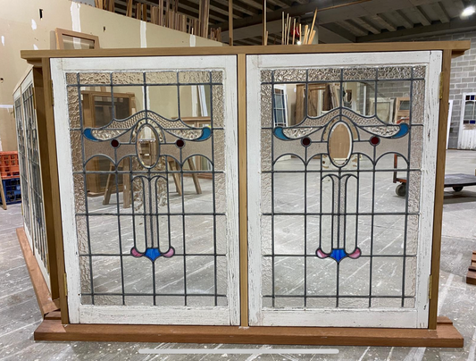 Two Double Casement Windows New Cedar Frames with original Leadlight Sashes