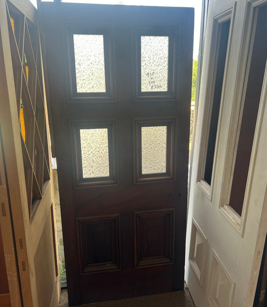 Six Panel Hardwood Door with Diffused Glass