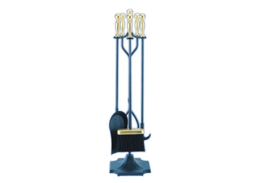 5 piece Firetool Set Polished Brass/Black