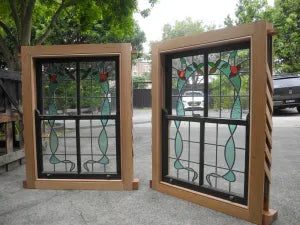 Pair Double Hung Leadlight Windows