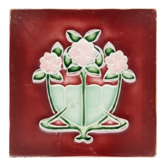 3 Pink Flowers, Burgundy Background