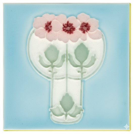 3 Pink Flowers, Sky Blue Background