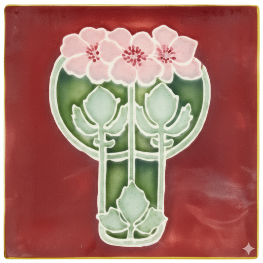 3 Pink Flowers, Burgundy Background