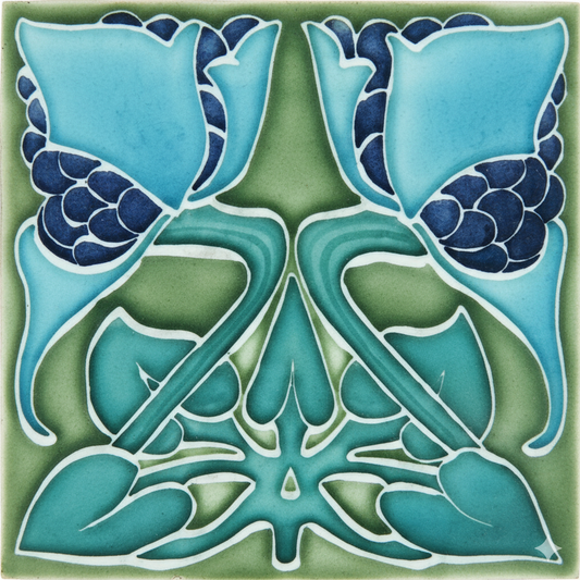 Turquoise Flowers, Green Background