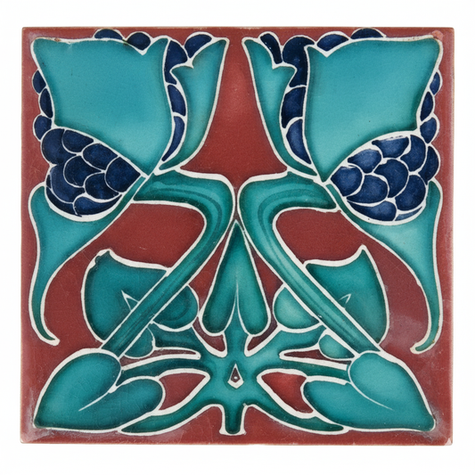 Turquoise Flowers, Burgundy Background