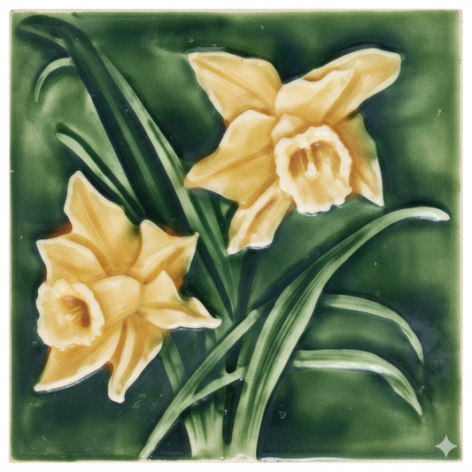 2 Daffodils, Green Background