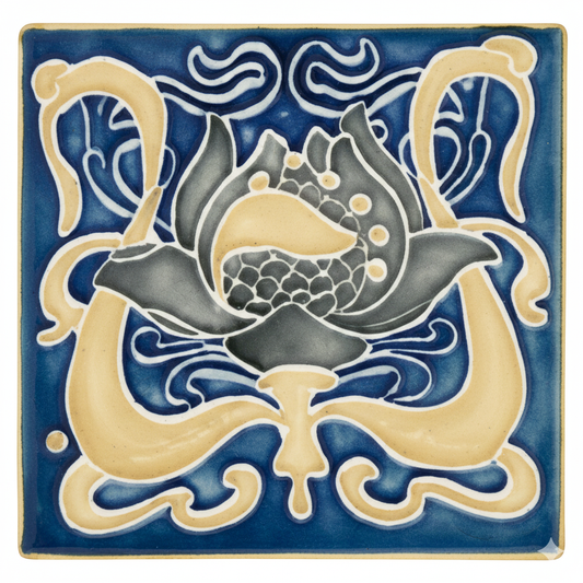 Grey Flower on Dark Blue Background