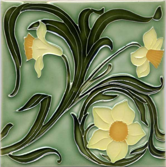 3 Yellow Daffodils, Light Green Background