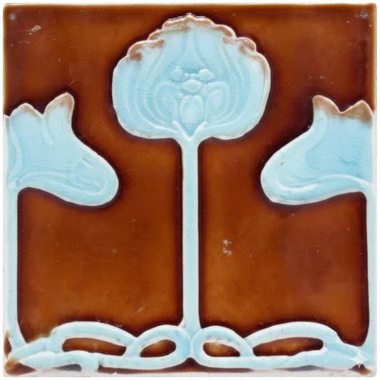 3 Turquoise Flowers, Brown Background