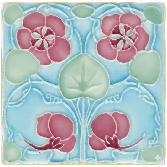 Pink Flowers, Turquoise Background