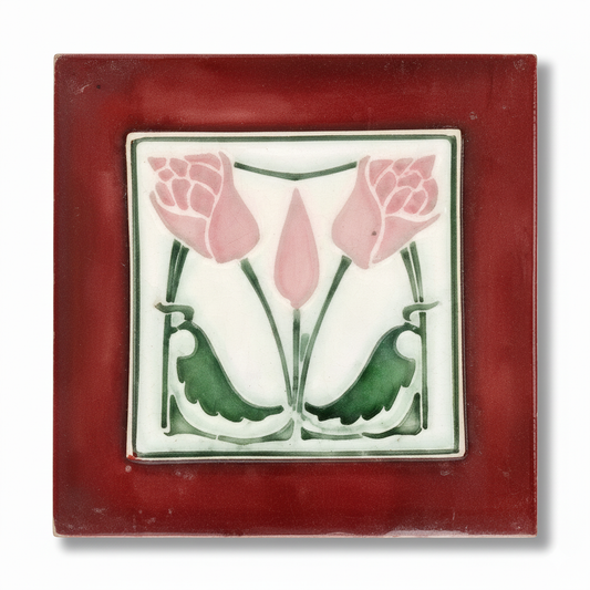 Pink Flowers, Burgundy Background