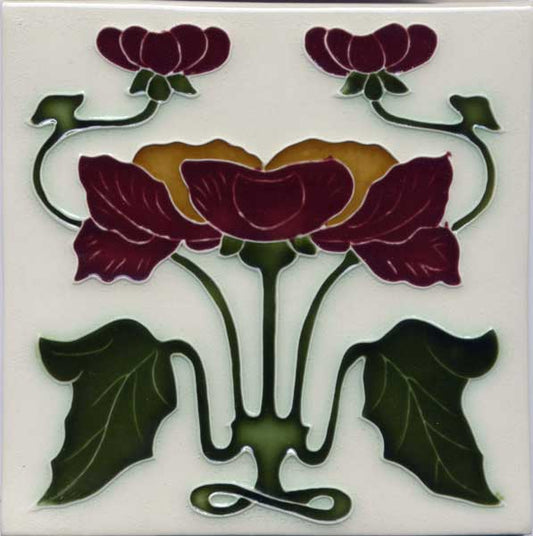 Burgundy Flowers, Cream Background