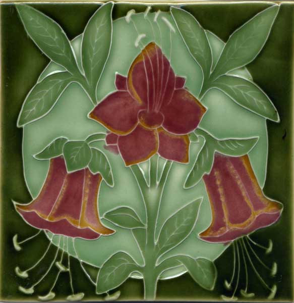 3 Burgundy Flowers, Victorian Green Background