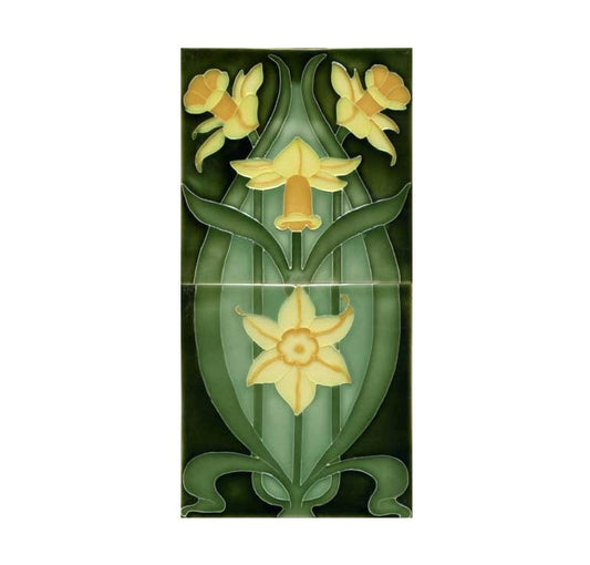 2 Tile Set Daffodils, Victorian Green Background