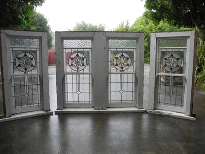 Set of 3 Double Hung Leadlight Windows - Original Vintage Salvage Window