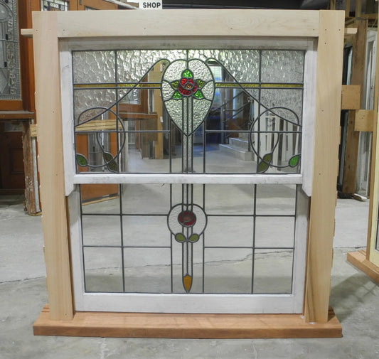 Double Hung Art Nouveau Leadlight Window