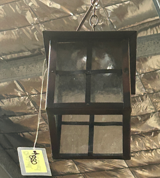 C6 - Vintage Salvaged Metal-Framed Glass Hanging Lantern
