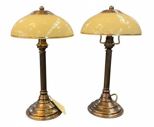 Pair of Alabaster Dome Study Lamps