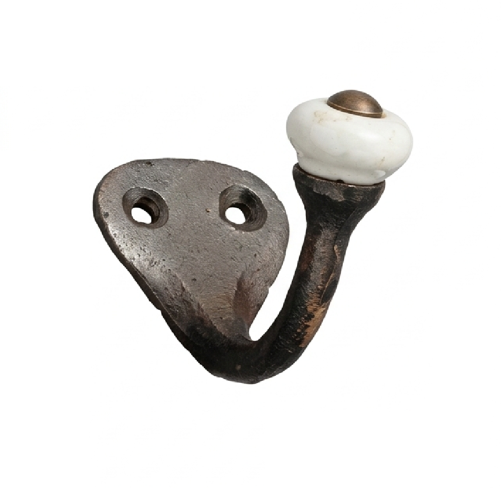 Single Hook - Antique Bronze - Porcelain End