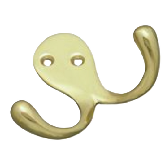 Double Hook - Polished Brass