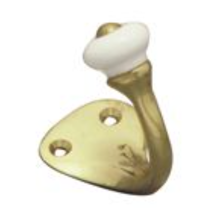 Single Hook - Polished Brass - Porcelain End