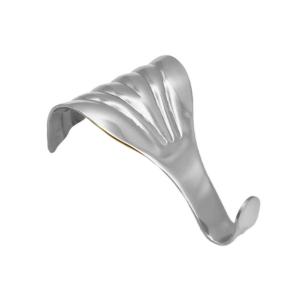 A decorative, polished Chrome Plate Shell Picture Hook for a picture rail, featuring a classic shell motif on a smooth, silver/mirror-finish surface, commonly used for hanging framed art in traditional and heritage settings.