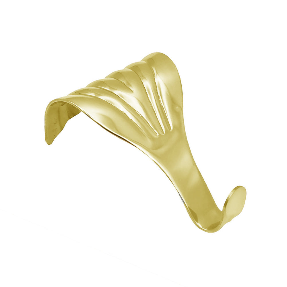 A decorative, polished Polished Brass Shell Picture Hook for a picture rail, featuring a classic shell motif on a smooth, silver/mirror-finish surface, commonly used for hanging framed art in traditional and heritage settings.