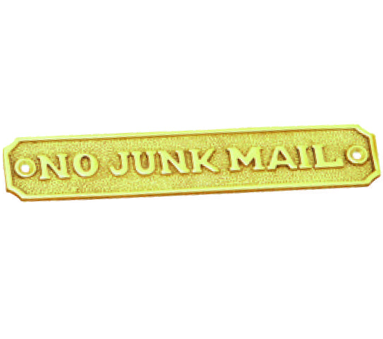 No Junk Mail Sign - Polished Brass - 40mm x 170mm