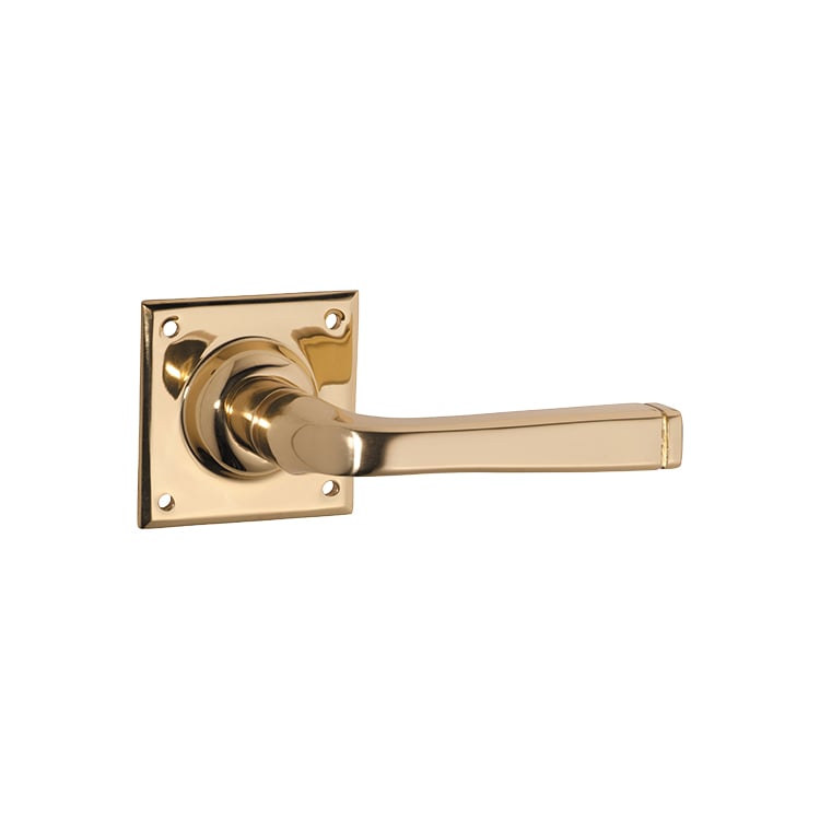 Menton Lever - Square Rose Backplate - Polished Brass