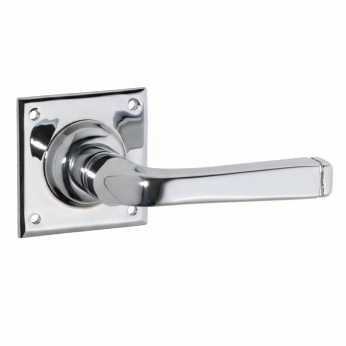 Menton Lever - Square Rose Backplate - Chrome Plated