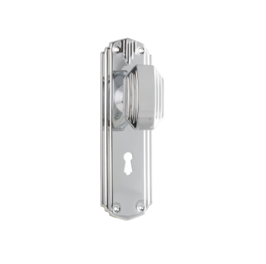 Napier Art Deco Door Knob (Skeleton Key) – Long Backplate - Chrome Plated
