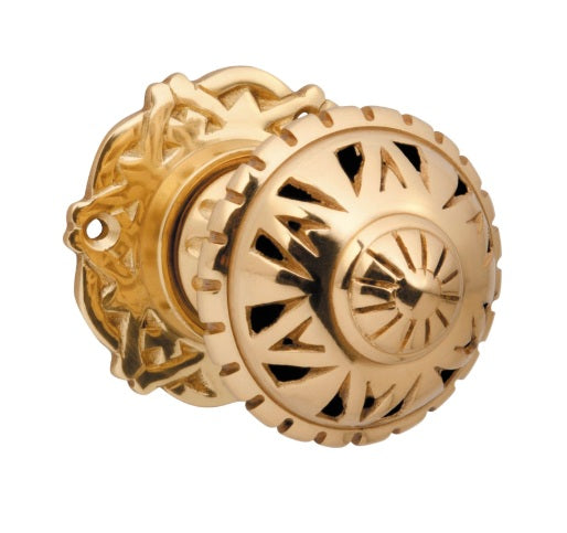Filigree Mortice Knob – Round Rose - Polished Brass
