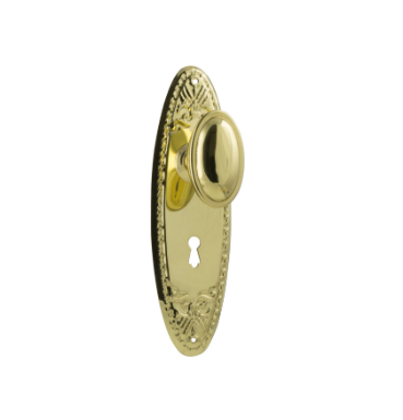 Fitzroy Door Knob (Skeleton Key) – Long Backplate - Polished Brass