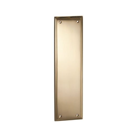 Tradco Milton 1008 solid brass push plate in a sleek Polished Brass finish, 300mm x 75mm rectangular face-fix finger plate for doors.