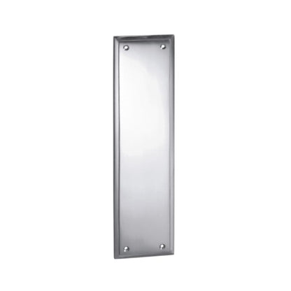 Tradco Milton 1275 solid brass push plate in a sleek Chrome Plated finish, 300mm x 75mm rectangular face-fix finger plate for doors.