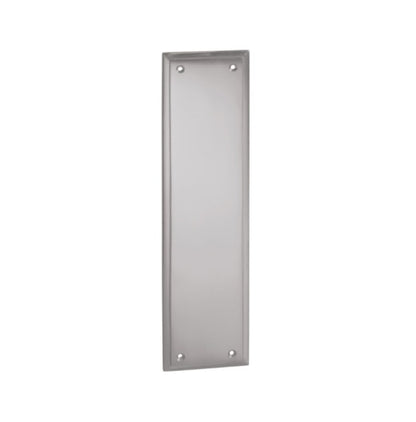 Tradco Milton 1276 solid brass push plate in a sleek Satin Chrome finish, 300mm x 75mm rectangular face-fix finger plate for doors.