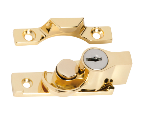 Key Operated Narrow Locking Sash Fastener - Anti-Tarnish Brass