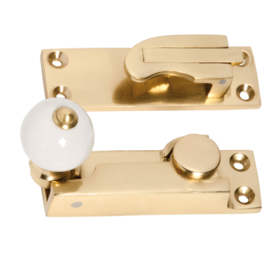 Porcelain Ball Sash Fastener - Polished Brass