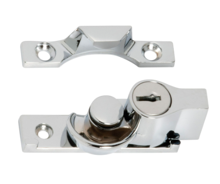 Key Operated Narrow Locking Sash Fastener - Chrome Plated