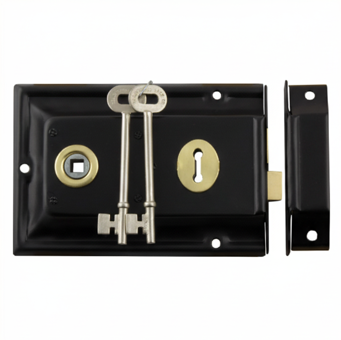 Rim Lock - Matt Black/Polished Brass