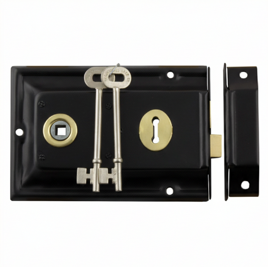 Rim Lock - Matt Black/Polished Brass
